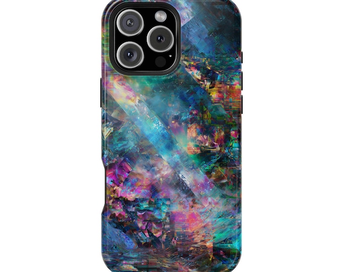 Time Glitch Colors Teal Abstract Paint Phone Case: iPhone, Galaxy, Pixel - Lifetime Warranty