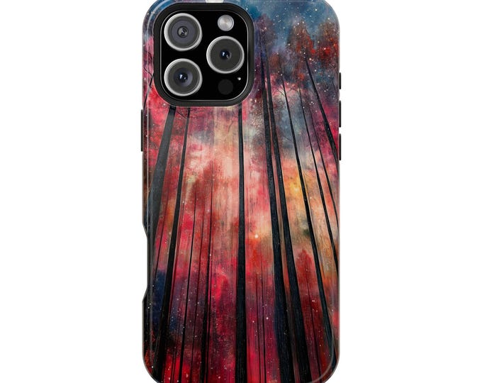 Moonlit Trees Forest Watercolor Sunset Sky Glow Phone Case: iPhone, Galaxy, Pixel - Lifetime Warranty