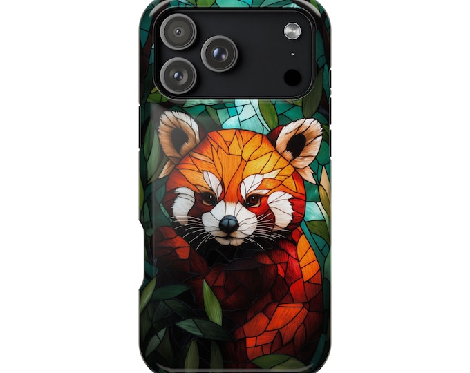 Red Panda Stained Glass Green Leaves Phone Case: iPhone | Galaxy | Pixel - Lifetime Warranty