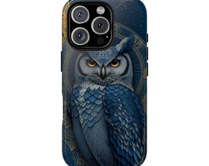 Blue Owl Geometric Pattern Phone Case: iPhone, Galaxy, Pixel - Lifetime Warranty
