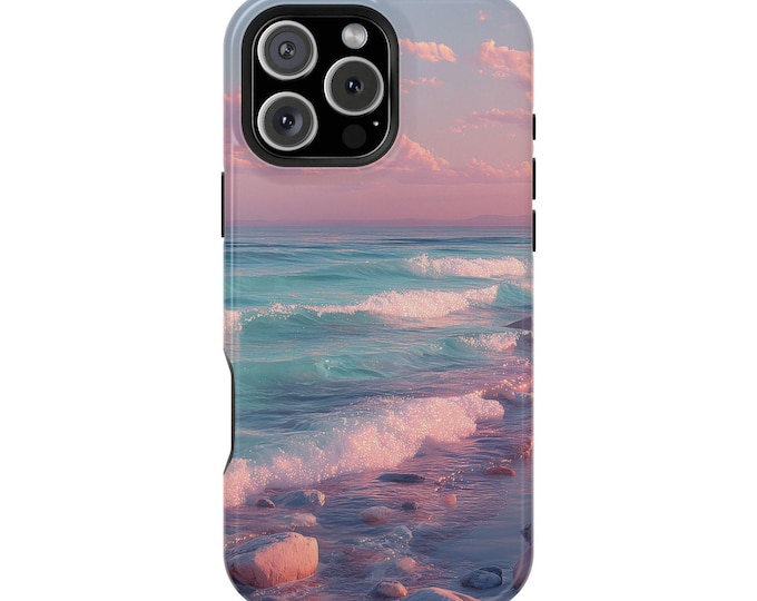 Peaceful Beach Pink Teal Shore Phone Case: iPhone, Galaxy, Pixel - Lifetime Warranty