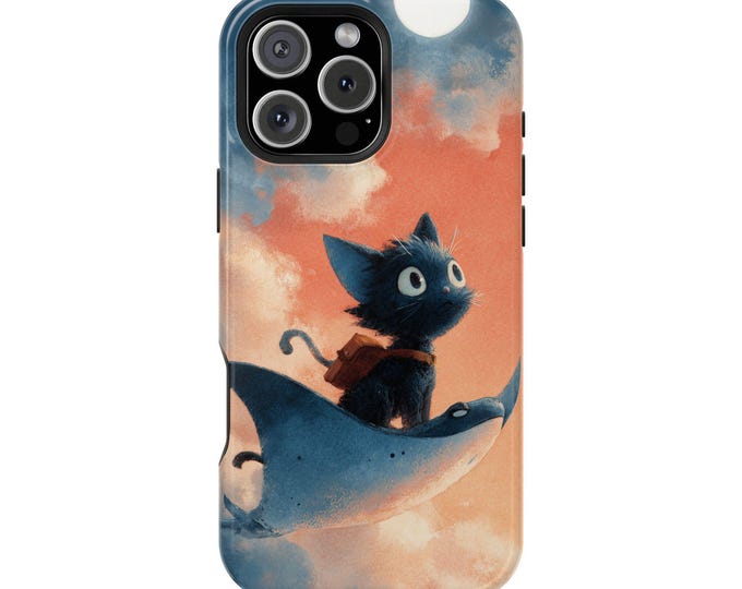Cat Manta Ray Flying Anime Phone Case: iPhone, Galaxy, Pixel - Lifetime Warranty
