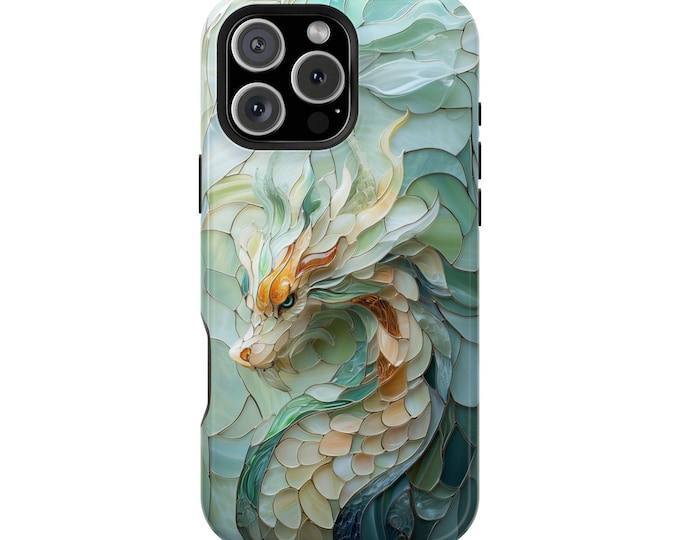 Aqua Dragon Stained Glass Teal Phone Case: iPhone, Galaxy, Pixel - Lifetime Warranty