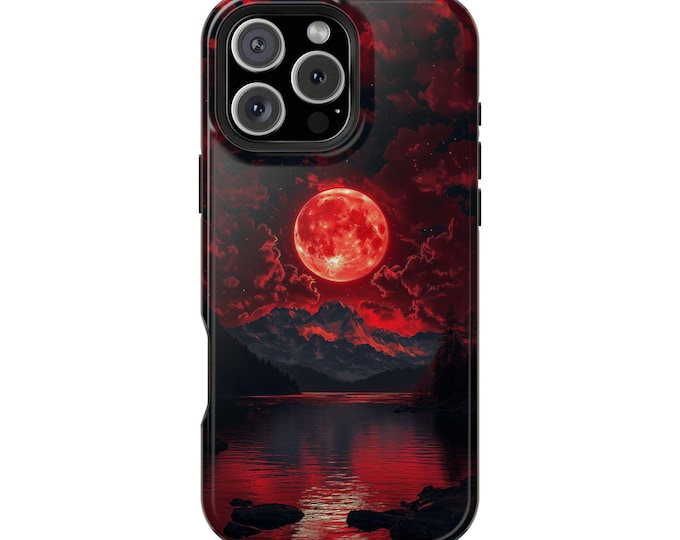Red Blood Moon Lake Cloudy Celestial Sky Phone Case: iPhone, Galaxy, Pixel - Lifetime Warranty