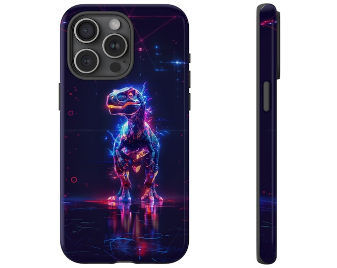 Neon Velociraptor Dinosaur Lights Abstract Phone Case: iPhone, Galaxy, Pixel - Lifetime Warranty