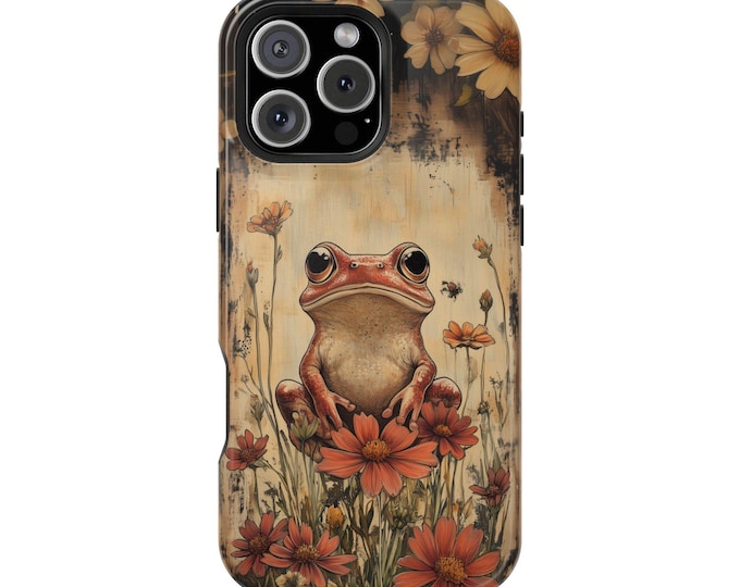 Rustic Frog Folk Art Wildflowers Phone Case: iPhone, Galaxy, Pixel - Lifetime Warranty