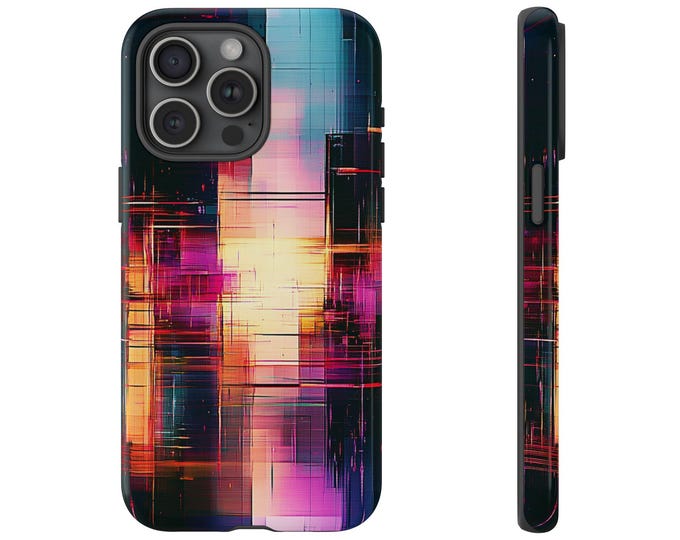 Art Glitch Abstract Case, Artistic Aesthetic Purple Sunset Cover, Color Blue Magenta Design - Phone Case for Samsung Galaxy, iPhone, Pixel