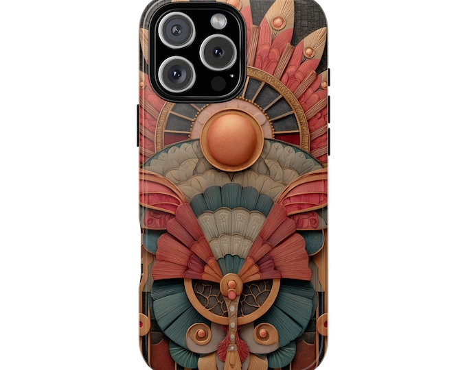 Sunburst Ornate Red Teal Art Deco Phone Case: iPhone, Galaxy, Pixel - MagSafe Compatible