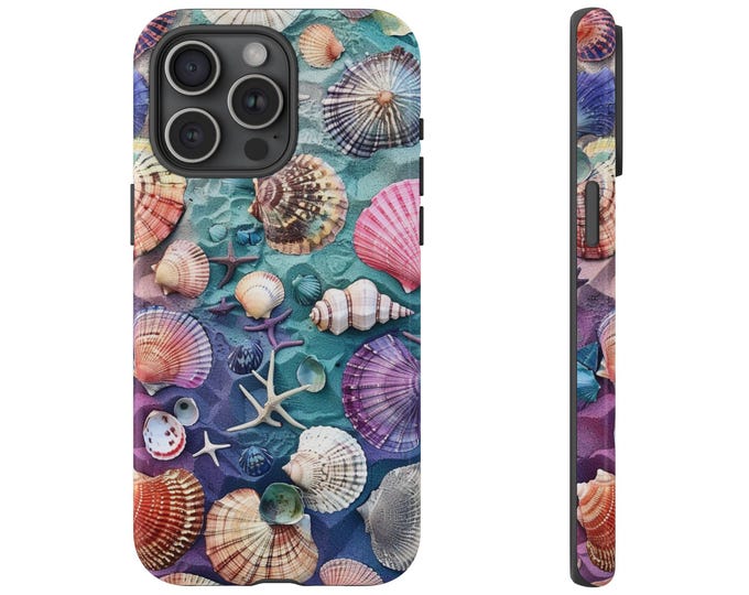 Tranquil Coast Sea Shells Case, Sand Dollar Ocean Beach Cover, Teal Blue Sand Design - Tough Phone Case for iPhone, Samsung Galaxy, Pixel