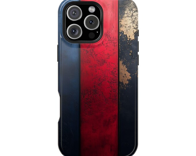 Rustic Red Blue Flat Lines Artwork Phone Case: iPhone, Galaxy, Pixel - Lifetime Warranty