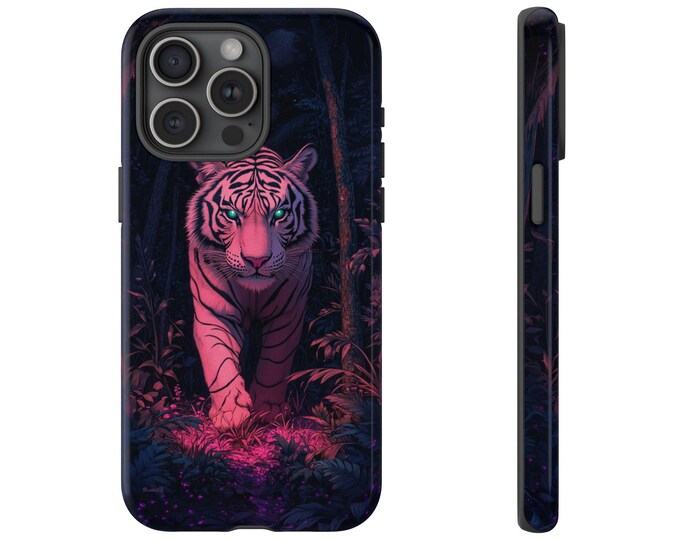 Pink Tiger Bengal Glowing Jungle Tropical Phone Case: iPhone, Galaxy, Pixel - Lifetime Warranty