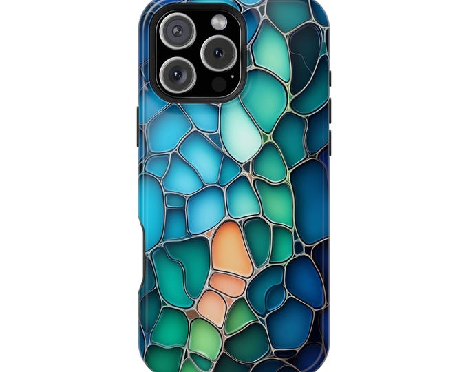 Voronoi Sky Blue Teal Stained Glass Opal - Phone Protector Cover Case for iPhone MagSafe | Galaxy | Pixel
