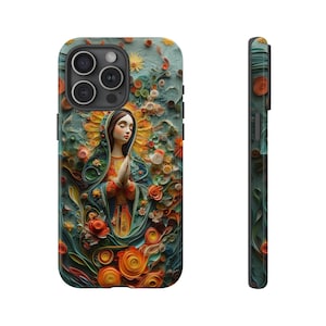 Floral Virgin Mary Phone Case | iPhone, Samsung Galaxy, Pixel | Religious Our Lady Guadalupe Paper Quilling Catholic Design Tough Cover
