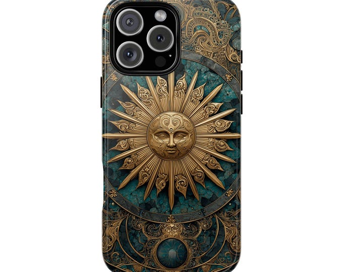 Sun Disk Golden Teal Sacred Seal Phone Case: iPhone, Galaxy, Pixel - Lifetime Warranty