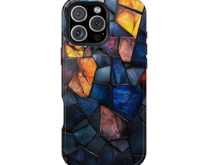 Dark Blue Stained Glass Mosaic Glass Phone Case: iPhone, Galaxy, Pixel - Lifetime Warranty