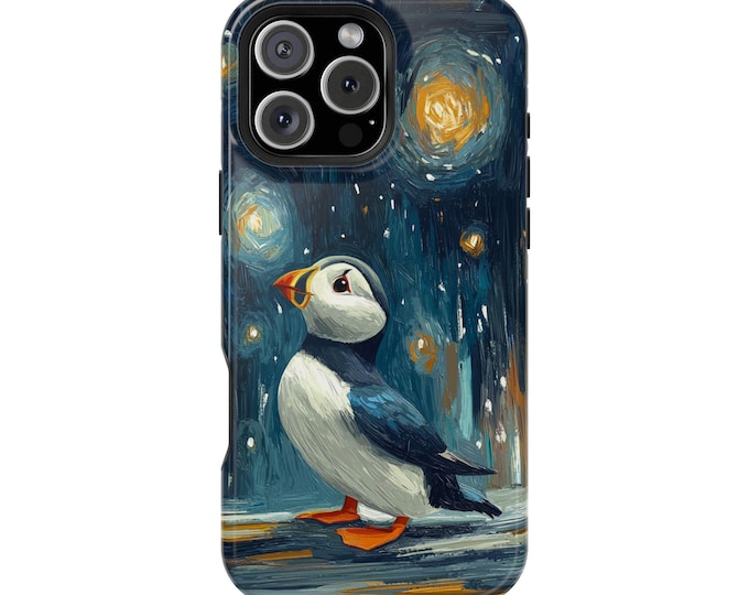 Puffin Bird Starry Night Sky Van Gogh Phone Case: iPhone, Galaxy, Pixel - Lifetime Warranty
