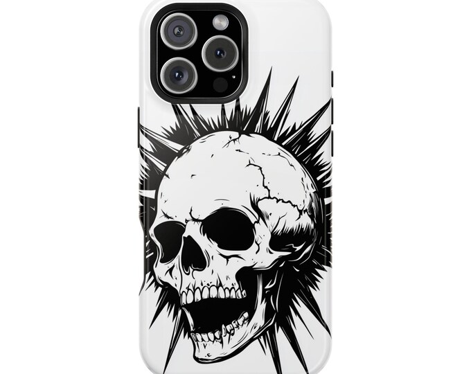 Skull Spike Head Retro Illustration Skeleton Artwork Phone Case: iPhone, Galaxy, Pixel - Lifetime Warranty