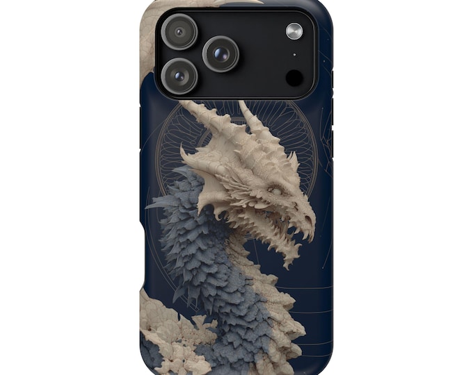 Dragon Bone Blue White Skeleton Phone Case: iPhone, Galaxy, Pixel - Lifetime Warranty