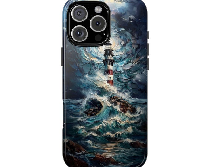 Lighthouse Ocean Storm Sea Waves Pastel Painting Phone Case - iPhone, Samsung Galaxy, Pixel - Lifetime Warranty