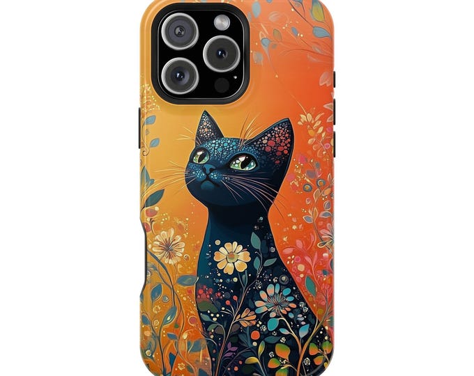 Black Cat Flower Garden Fantasy Bloom Kitty Phone Case: iPhone, Galaxy, Pixel - Lifetime Warranty