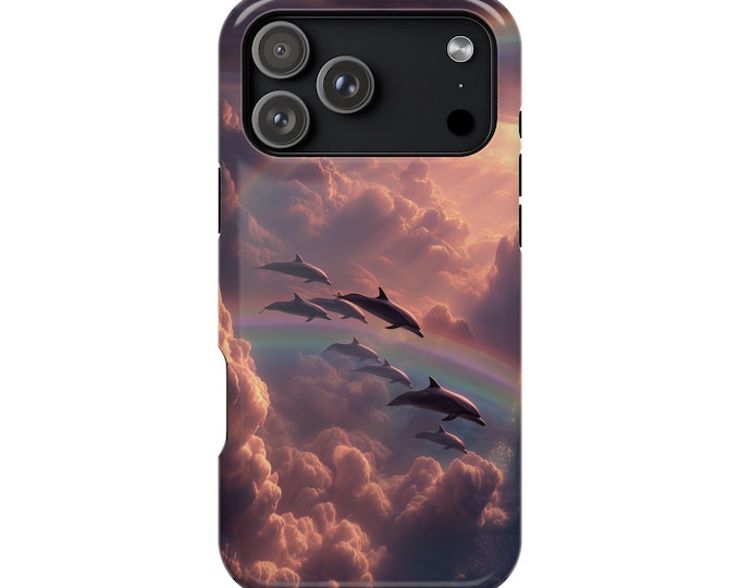Dolphin Pod Rainbow Cloudscape Phone Case: iPhone, Galaxy, Pixel - Lifetime Warranty