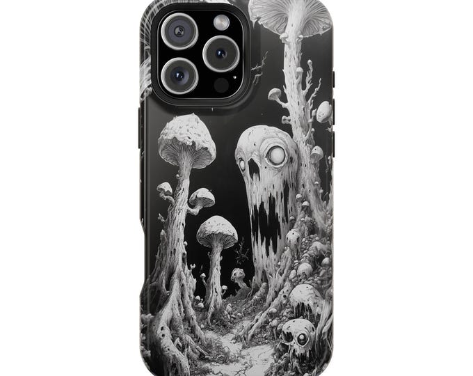 Creepy Mushrooms Forest Shadow Ink Drawing Phone Case: iPhone, Galaxy, Pixel - Lifetime Warranty
