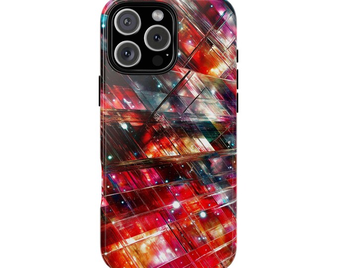 Fractal Red Shard Space Portal Glass Phone Case: iPhone, Galaxy, Pixel - Lifetime Warranty