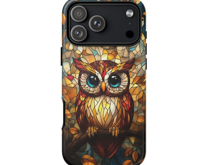 Owl Stained Glass Brown Teal Bird Phone Case: iPhone, Galaxy, Pixel - Lifetime Warranty