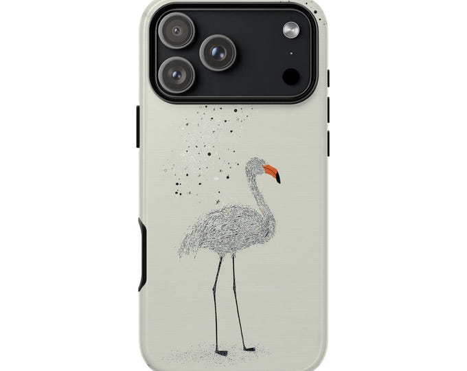 Gray Flamingo Minimalist Bird Phone Case: iPhone, Galaxy, Pixel - Lifetime Warranty