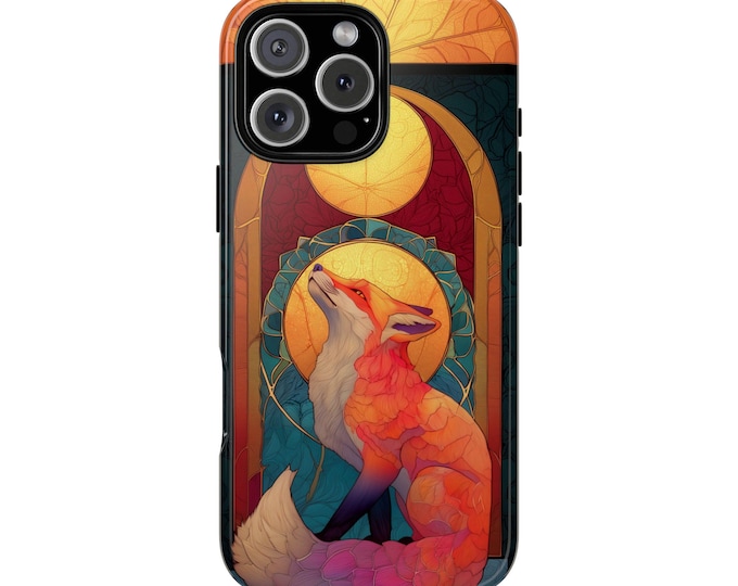 Red Fox Art Nouveau Aesthetic Stained Glass Phone Case: iPhone, Galaxy, Pixel - MagSafe Compatible