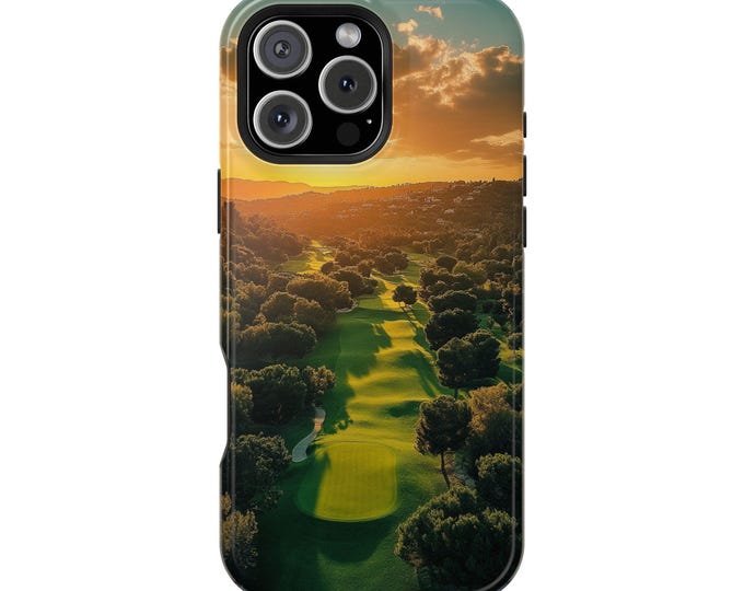 Drone Shot Green Golf Course Sunset Phone Case: iPhone, Galaxy, Pixel - Lifetime Warranty