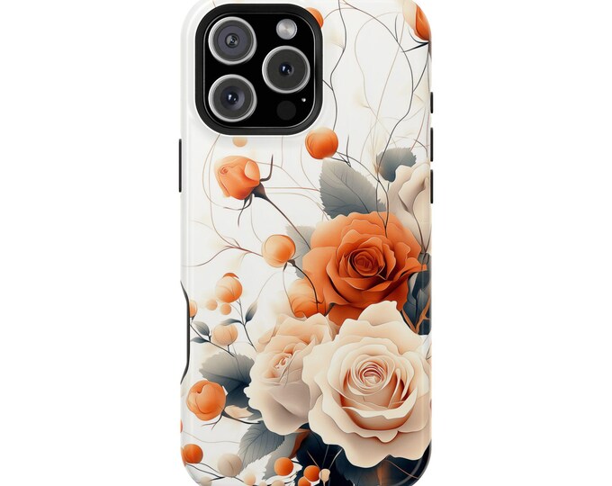 Orange White Roses Flowers Phone Case: iPhone, Galaxy, Pixel - Lifetime Warranty