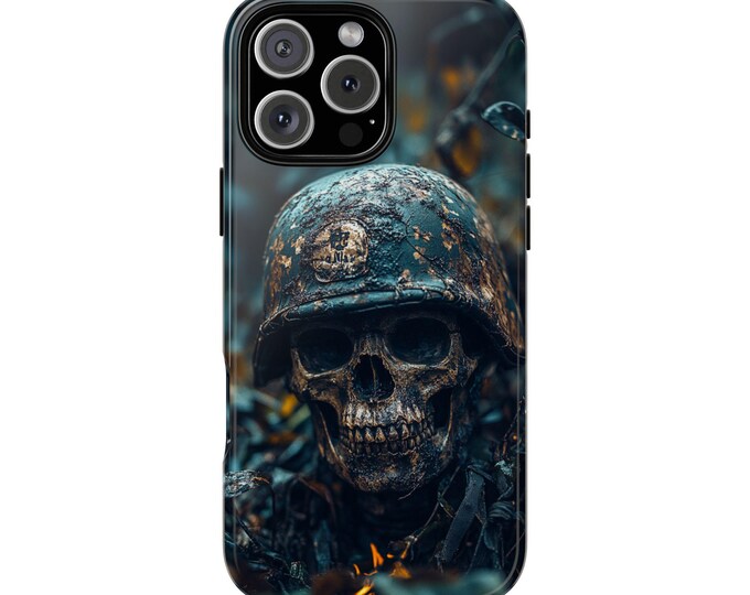 Phone Case for iPhone 16 15 14 13 12 | MagSafe Compatible | Galaxy S24 | Pixel | Shockproof Cover - Skull Helmet Jungle War Warzone