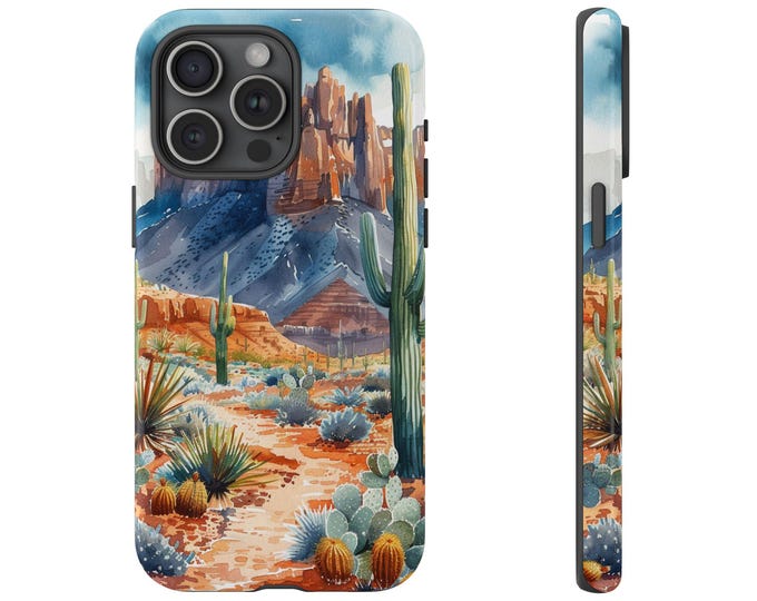 Desert Scene Cactus Ink Painting Phone Case: iPhone, Galaxy, Pixel - Lifetime Warranty
