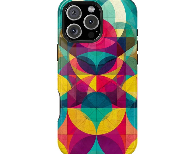 Geometric Teal Pink Artwork Pattern Phone Case: iPhone, Galaxy, Pixel - Lifetime Warranty