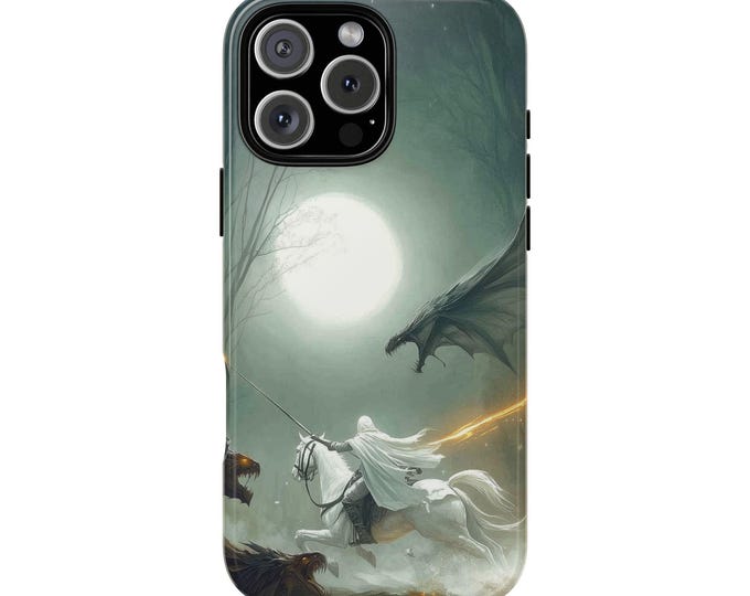 Medieval White Knight Shadow Dragon Phone Case: iPhone, Galaxy, Pixel - Lifetime Warranty