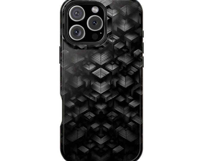 Geometric Black Fractal Cubes Phone Case: iPhone, Galaxy, Pixel - Lifetime Warranty
