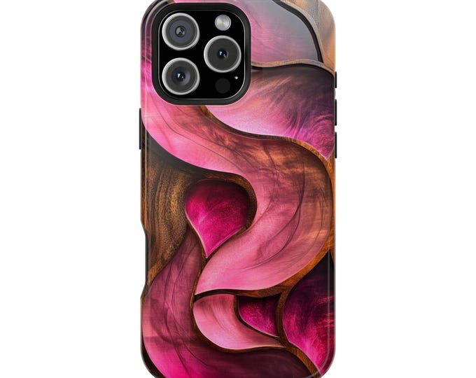 Cherry Resin Wave Essence Marble Wood Phone Case: iPhone, Galaxy, Pixel - Lifetime Warranty