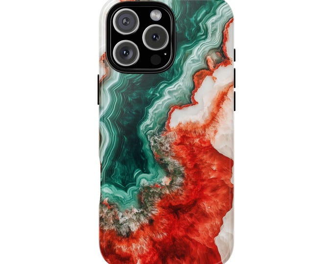Green Red Agate Geode Rock Slice White Phone Case: iPhone, Galaxy, Pixel - Lifetime Warranty