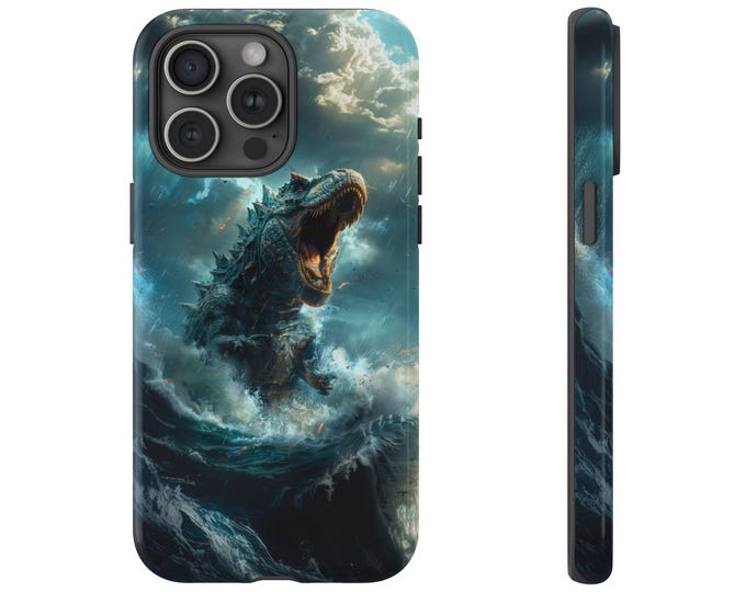 Ocean Storm Kaiju T-Rex Dinosaur Phone Case: iPhone, Galaxy, Pixel - Magsafe Wireless Charging