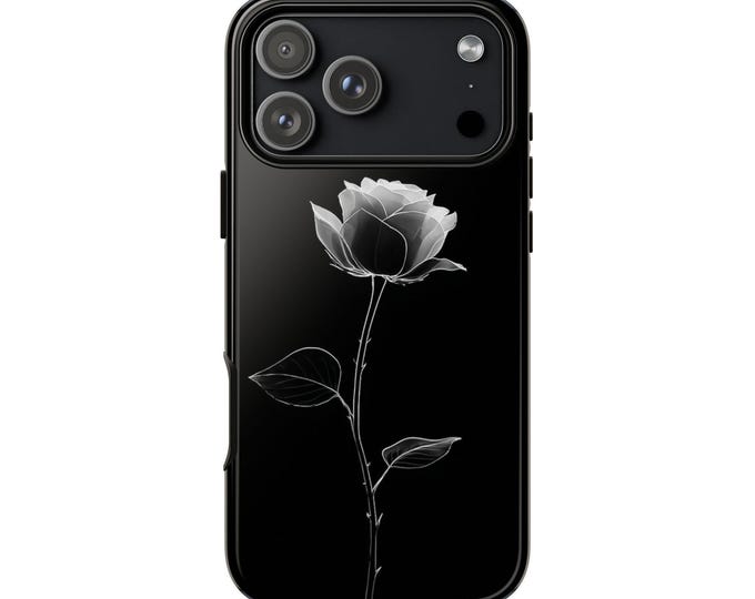 White Rose Minimalist Black Phone Case for iPhone | Samsung Galaxy | Google Pixel