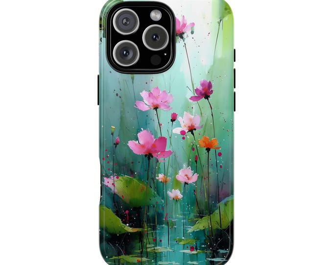 Pink Lily Pond Flower Painting Phone Case: iPhone, Galaxy, Pixel - Lifetime Warranty