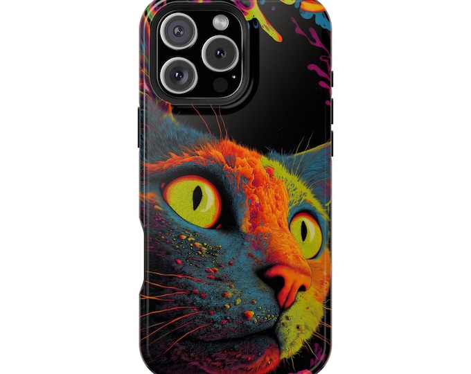 Weird Artistic Neon Cat Phone Case: iPhone, Galaxy, Pixel - Lifetime Warranty