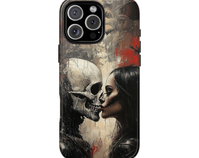 Skull Woman Death Kiss Gothic Phone Case: iPhone, Galaxy, Pixel - Lifetime Warranty