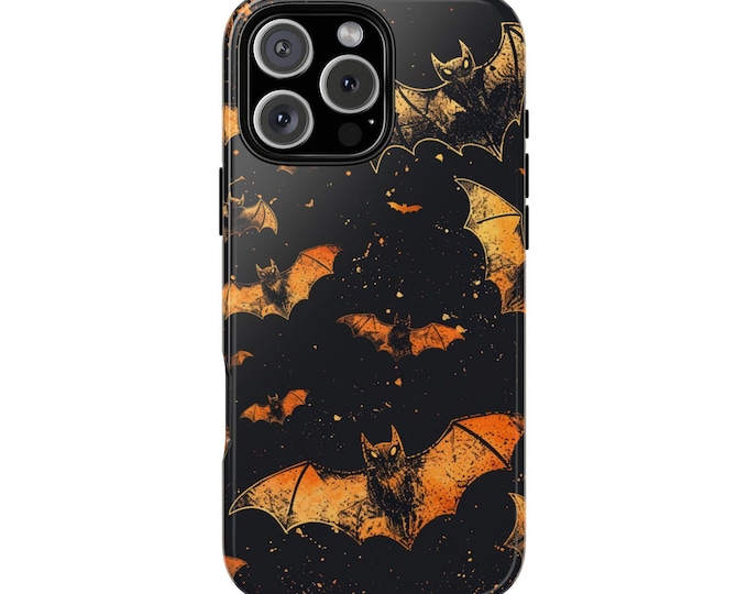 Orange Bats Halloween Spooky Bats Phone Case: iPhone, Galaxy, Pixel - Lifetime Warranty
