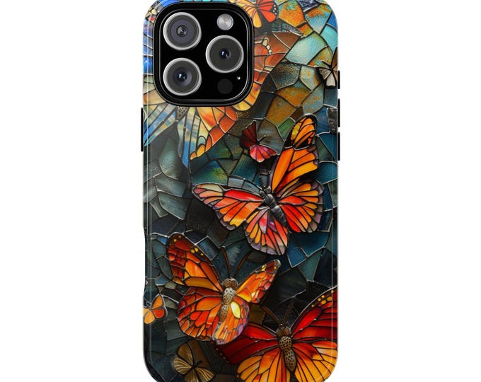 Monarch Butterfly Stained Glass Orange Phone Case: iPhone, Galaxy, Pixel - Lifetime Warranty