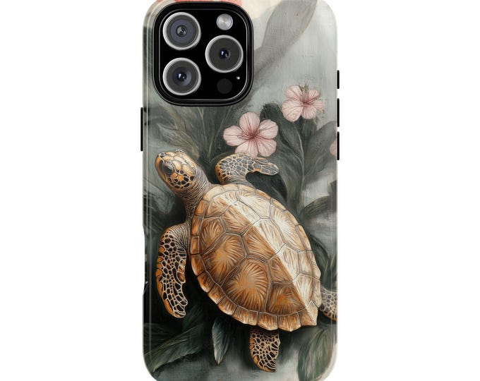 Tropical Sea Turtle Flowers Phone Case: iPhone, Galaxy, Pixel - Lifetime Warranty