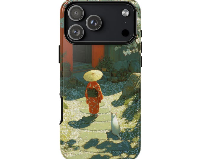 Japanese Kimono Tea Garden Cat Phone Case: iPhone, Galaxy, Pixel - Lifetime Warranty