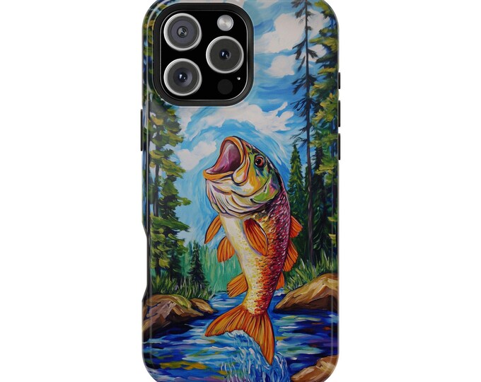 Bass Abstract Fish Painting River Pine Phone Case: iPhone, Galaxy, Pixel - Lifetime Warranty