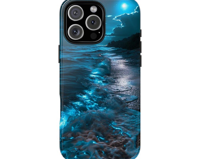 Night Bioluminescent Ocean Beach Waves Phone Case: iPhone, Galaxy, Pixel - Lifetime Warranty